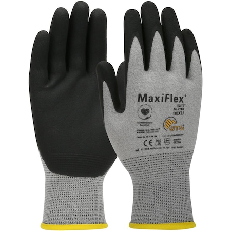 Atg Anti-Static Seamless Knit Nylon Glove w/Nitrile Coated MicroFoam Grip on Palm&Fingers, Touchsc, 12PK 34-774B/XL