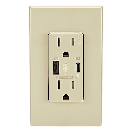 Leviton USB Receptacle, 15 A, Ivory T5634-I