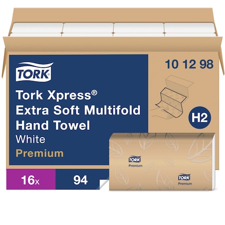 Tork Multifold Paper Towel Sheets, 2 Ply, 94 Sheets, White, 16 PK 101298