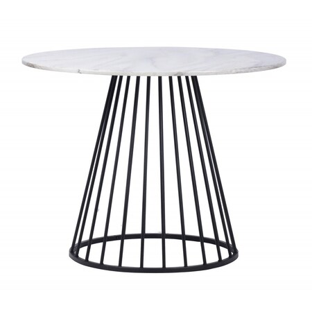 Homeroots 43" White And Black Rounded Metal Pedestal Base Dining Table 487376