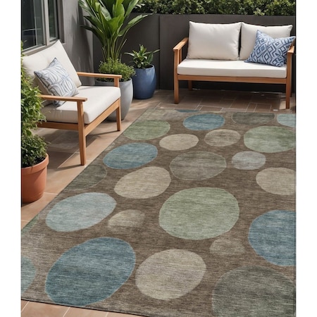 Homeroots 5' X 8' Chocolate Fern Green And Teal Blue Geometric Washable Indoor Outdoor Area Rug 630568