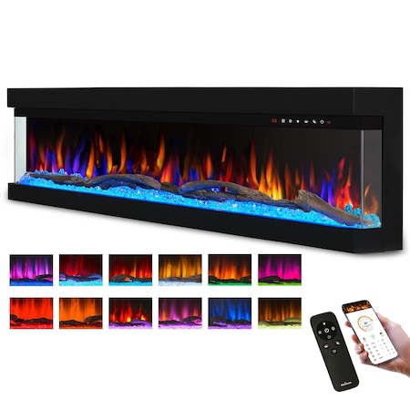 Edendirect 72 in. 3-Sided Freestanding Electric Fireplace Insert in Black with 13-Flame Colors, Remote Control ZR-BL72