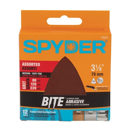 Spyder 12-Piece 3-1/8-Inch Assorted Aluminum Oxide Triangle Detail Sanding Sheets (80-120 Grit) 70031