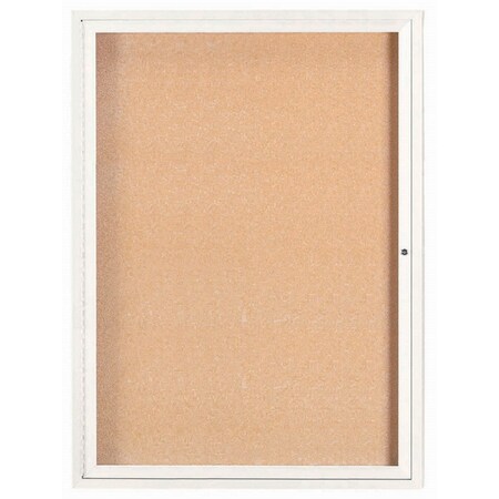 Aarco Enclosed Natural Pebble Grain Cork Bulletin Board w/ White Powder Coated Al Frame, 48''Hx36''W DCC4836RW