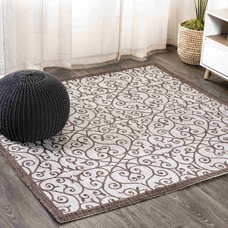 Jonathan Y Madrid Vintage Filigree Textured Weave Taupe/Espresso 9 ft Square Indoor/Outdoor Area Rug SMB107C-9SQ