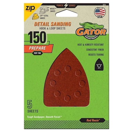 Gator Sanding Sheet, 3-1/2 in W, 5 in L, 150 Grit, Fine, Aluminum Oxide Abrasive, Paper Backing 3731