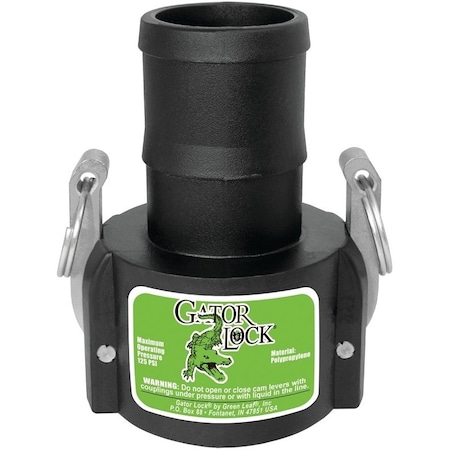 Green Leaf Cam Lever Coupling, 2 in, Female x Hose Barb, Glass Filled Polypropylene GLP200CNL