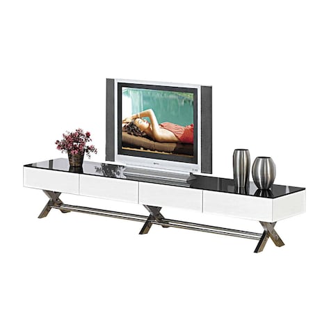 Homeroots 79in White And Black Glass Enclosed Storage TV Stand 555126