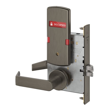 Schlage Grade 1 Mortise Bed Bathroom Privacy Lock, Non-Keyed, 06 Lever, A Rose, Exterior Indicator inVACANT L9040 06A 613 OS-OCC