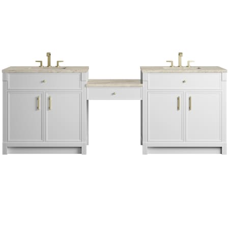 James Martin Vanities Bellshire 96" Dual Vanity Set with 24" Make-Up Counter, Bright White w/3 cm Tajnar Eclos Top 660-VMC96-BW-3TJR