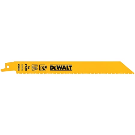 Dewalt 8" 10/14 TPI Straight Back Bi-Metal Reciprocating Blade, 5PK DW4846