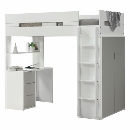 Homeroots White And Gray Twin Loft Bed And Desk 318775