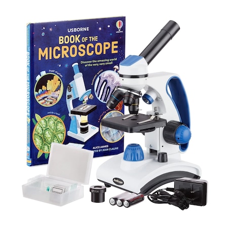 Amscope M162 Best Students and Kids Portable Compound Microscope Kit 40X-1000X Portable Dual Light All Meta M162C-2L-PB10-WM