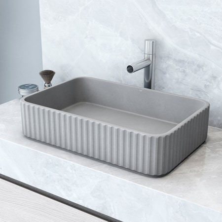 Vigo Windsor Concreto Stone Rectangular Fluted Bathroom Vessel Sink VG04073