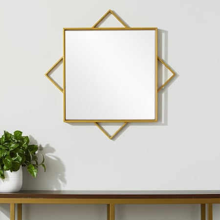 Homeroots 24" Gold Metal Geo Square Accent Mirror 574029