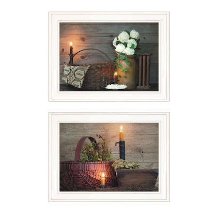 Homeroots Set Of Two Country Candlelight 4 White Framed Print Wall Art, 2PK 407088