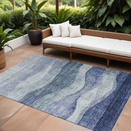 Homeroots 10' X 14' Light Blue And Dark Blue Abstract Washable Indoor Outdoor Area Rug 604970