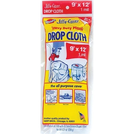 Warps -M Drop Cloth, 12 ft L, 9 ft W, Plastic, Clear JCS-912