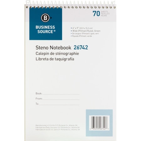Business Source Steno Notebook, Green BSN26742