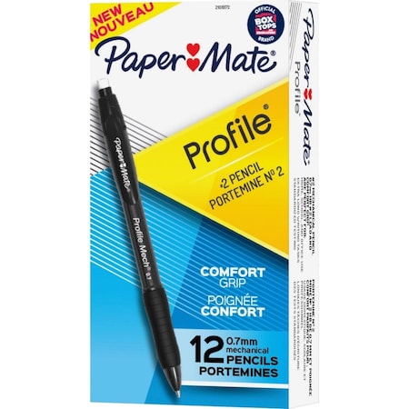 Paper Mate PROFILE MECHANICAL PENCILS, 0.7 MM, HB #2, BLACK LEAD, BLACK BARREL, DOZEN 2101972