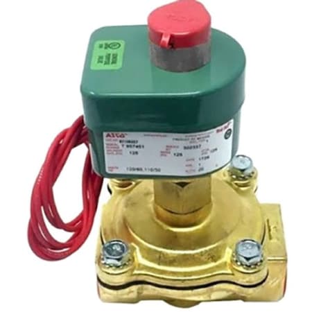 Asco Solenoid Valve, 2-Way, 2-Position, Normally Closed, 3/8 in Pipe Size, 120V AC, High Flow, Brass 8210B021