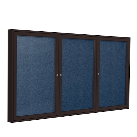 Ghent Indoor/Outdoor Enclosed Vinyl Bulletin Board, Bronze Aluminum Frame, 4'H x 8'W, 3 Door, Navy PB34896VX-195