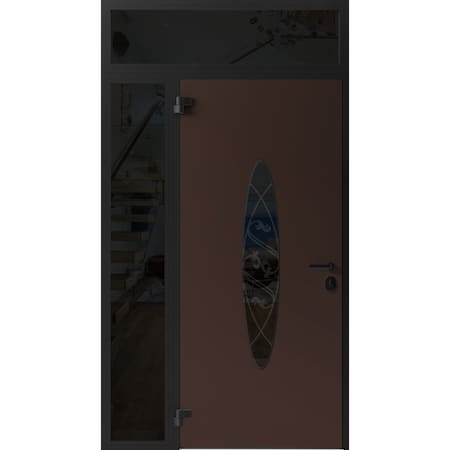Vdomdoors Front Exterior Prehung Steel Door Ronex1277 Brown Sidelight and Transom Window Sidelite Entry Metal RONEX1277EXD-BRW-W36+16xH80+16-RH-I