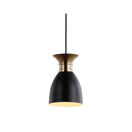 Jonathan Y Edison 5.75" Metal LED Pendant, Black/Brass Gold JYL6136A