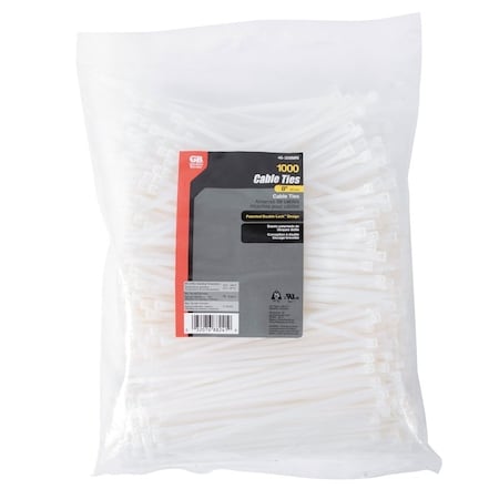 Gardner Bender Cable Tie, 8 in L, 2 in Max Bundle Dia., Natural, Nylon 6/6, 75 lb Strength 46-308MN