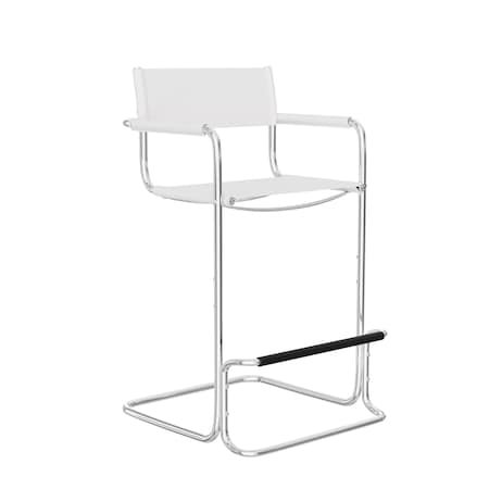 Homeroots 30" White and Silver Leather and Steel Bar Height Bar Chair 667641