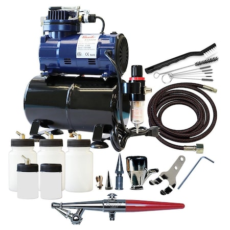 Paasche Package: H-3AS, D3000R compressor, 3 Extra 3 ounce bottles and AC-7 cleaning kit H-300R