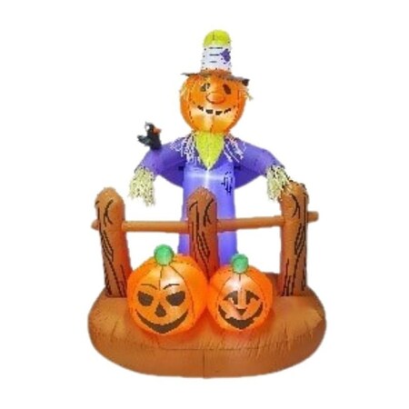 Santas Forest Inflatable Scarecrow w/Pumpkin, 5 ft H, Polyester, Multi Color 90978