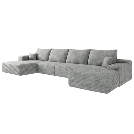 Homeroots 135" Gray Corduroy Modular Compression Foam Sofa With Ottoman And Toss Pillows 712946
