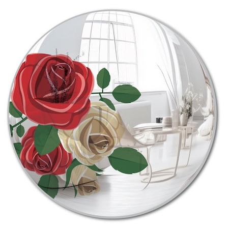 Se-Kure Luxe Frameless Floral Printed Convex Mirror with Rose 26in CFL07-26