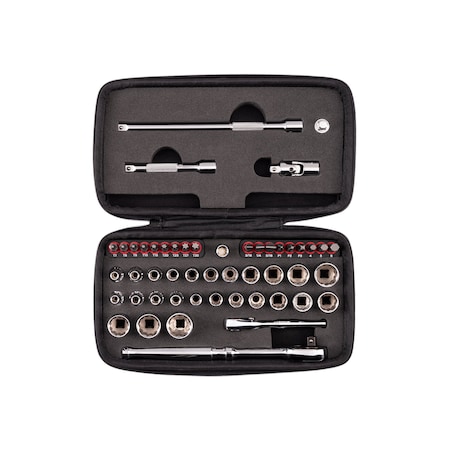 Tekton 50pc 1/4in Dr 12pt Small Engine Shallow Socket, Bit, and Quick Release Ratchet Set with Case SKT07906