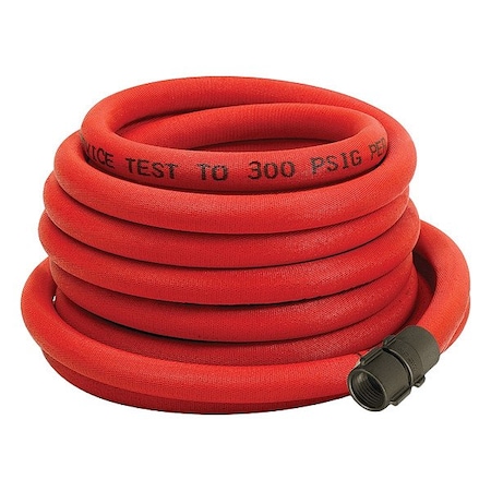 Armored Reel Fire Hose, TPU Lined, 1 in Hose Inside Dia., Polyester Hose Tube, Male x Female Fitting A, Red AR100R200-NP100-F