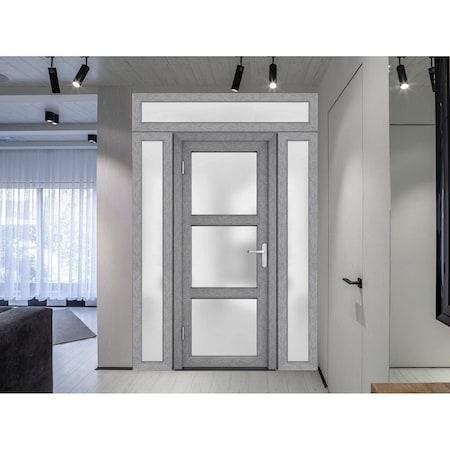 Vdomdoors Front Exterior Prehung FiberGlass Door Frosted Glass / Manux 8552 Grey Ash / Office Commercial and MANUX8552EXD-SS-W36 x H80-Left-hand Inswing