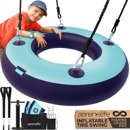 Serenelife 36 in Inflatable Tire Swing with Hang Kit, 600lbs Capacity Heavy Duty Tire Swing with UV and SLSINFSWN99