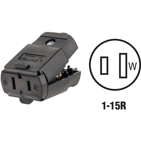 Leviton 15A 125V 2-Wire 2-Pole Hinged Cord Connector Black 017-00102-0EP