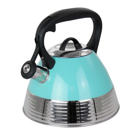 Mr. Coffee 2.5 Quart Stainless Steel Whistling Tea Kettle in Turquoise 128614.01
