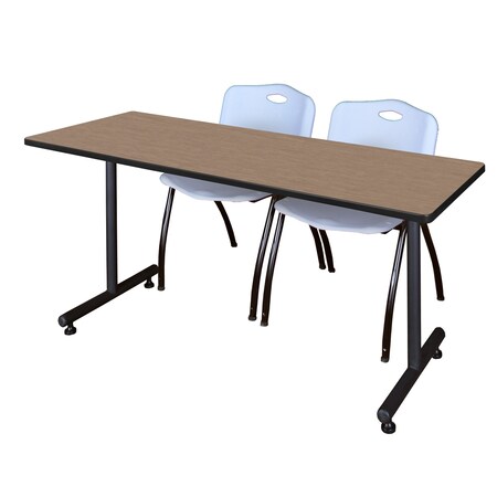 Regency Kobe T-Base Training Seminar Table W/ 2 M Stack Chairs, 66 in W, 24 in L, Noble Oak MKTRCT6624NO47GY