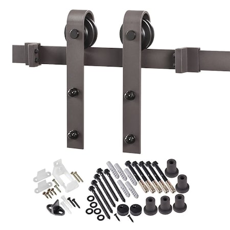 Renin Bent Strap Barn Door Hardware Kit, 78-3/4 in L Track, Steel, Bronze, Wall, For: Barn Door BD102K-07800-BR
