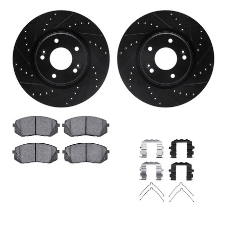 Dynamic Friction Co DFC Brake Rotor - Dimpled & Slotted - Black w/5000 Brake Pads & HW Kit 8512-03095