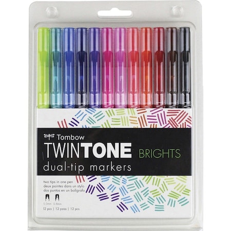 Tombow TWINTONE MARKER, BRIGHT, 12PK 61500