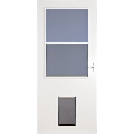 Larson Life-Core DuraTech 32'' Wx81'' Hx1'' Thick Wht Self-Storing Storm Door With Pet Door 37079031