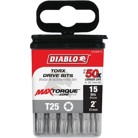 Diablo T25 TORX 2'' Power Impact Screwdriver Bit, 15PK DT252P15