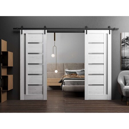 Sartodoors Sturdy Double Barn Door with Frosted Glass White 56x80 (2* 28x80) Solid Core Modern Interior QUADRO4088DB-NOR-56