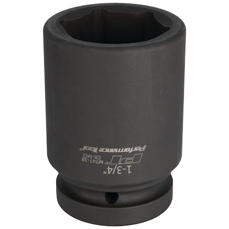 Performance Tool 1 in. Dr. 1-3/4 in. Deep Impact Socket, Chrome Moly, Black Phosphate M747-38