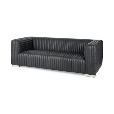 Homeroots 83" Black Leather Sofa With Silver Legs 607333