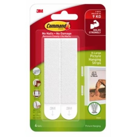 Command Picture Hanging Strip, Foam Backing, White, 20 lb, 4/PR 17217-ES